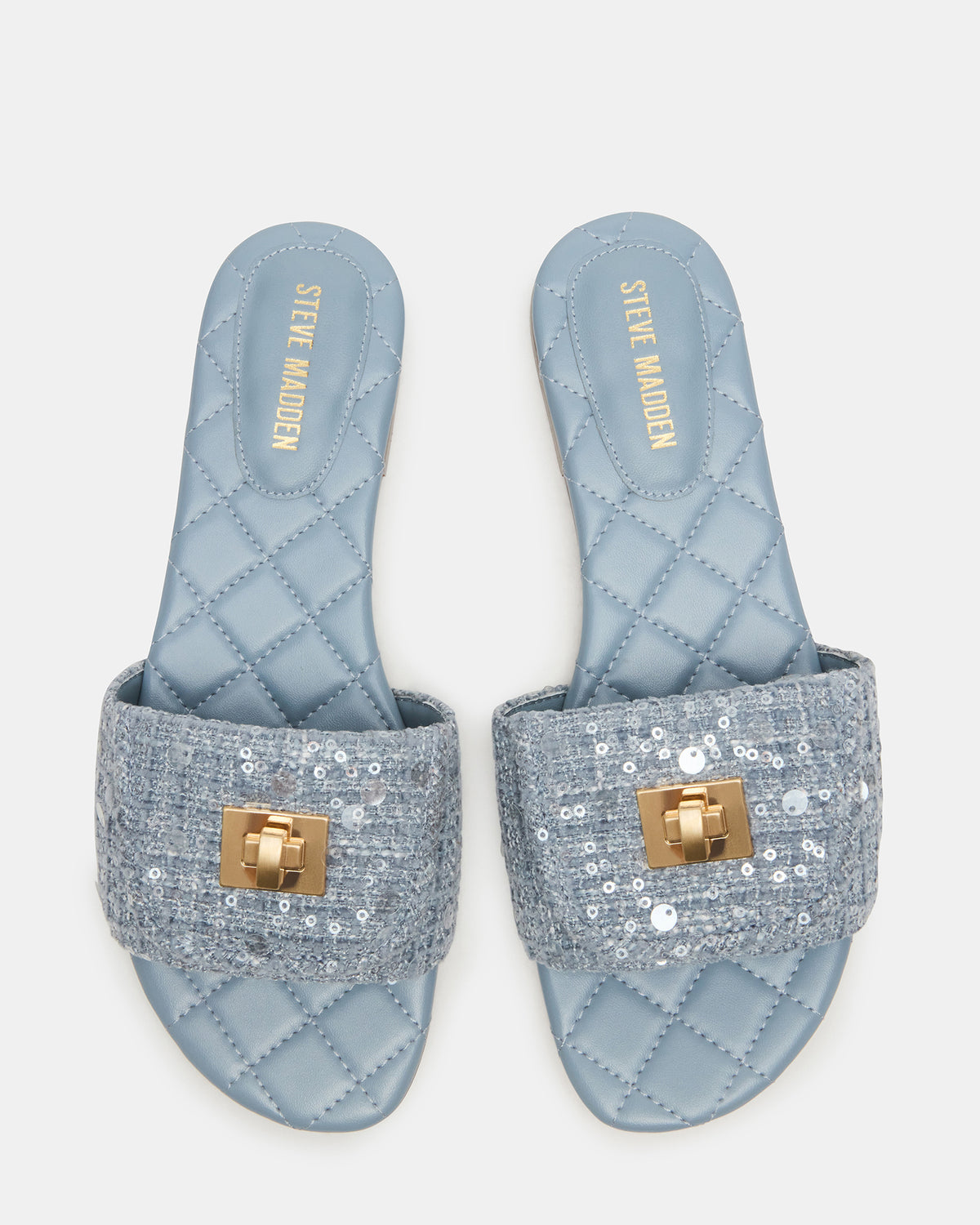MORELAND Sequin Blue Quilted Slide Women's Sandal | Steve Madden Everyday