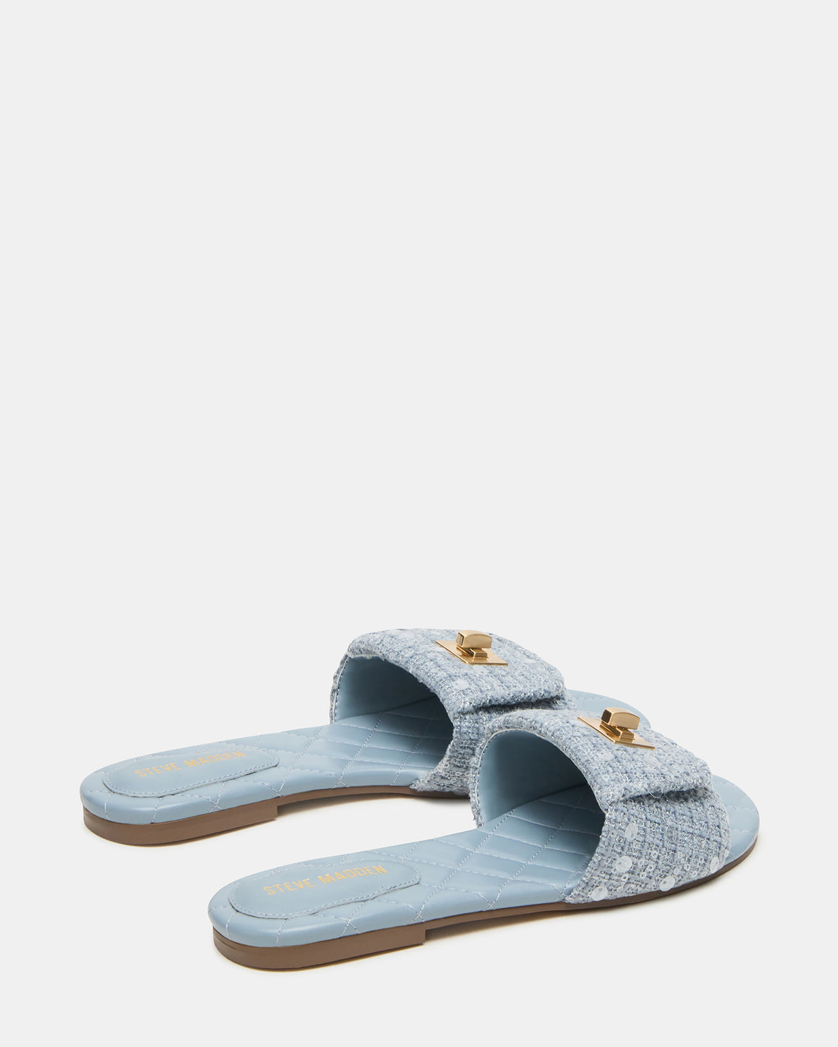 MORELAND Sequin Blue Quilted Slide Women's Sandal | Steve Madden Everyday