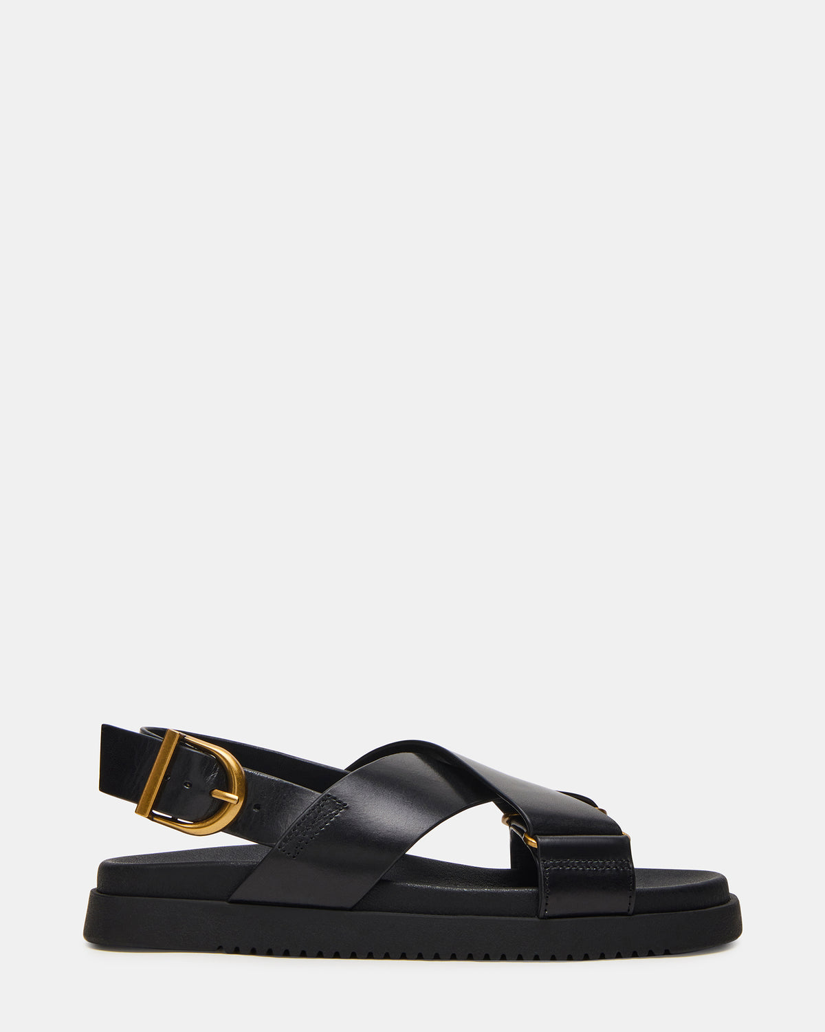 DONELLI Black Leather Strappy Footbed Women's Sandal | Steve Madden Special Offer