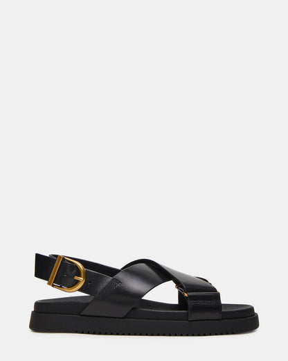 DONELLI Black Leather Strappy Footbed Women's Sandal | Steve Madden Special Offer