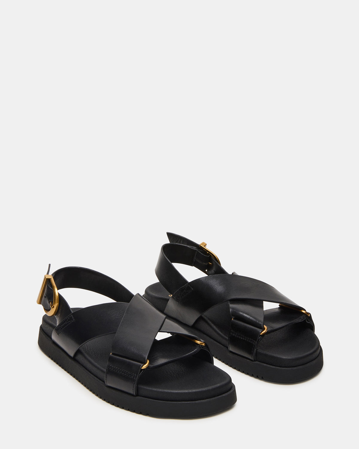 DONELLI Black Leather Strappy Footbed Women's Sandal | Steve Madden Special Offer