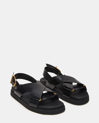 DONELLI Black Leather Strappy Footbed Women's Sandal | Steve Madden Special Offer