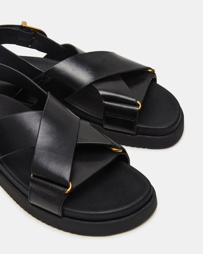 DONELLI Black Leather Strappy Footbed Women's Sandal | Steve Madden Special Offer