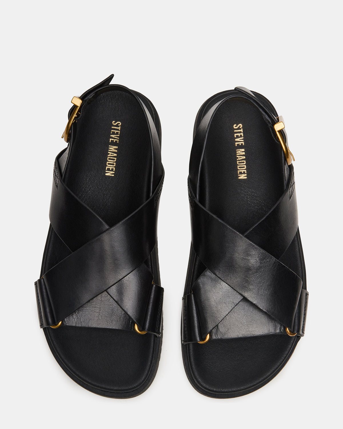 DONELLI Black Leather Strappy Footbed Women's Sandal | Steve Madden Special Offer