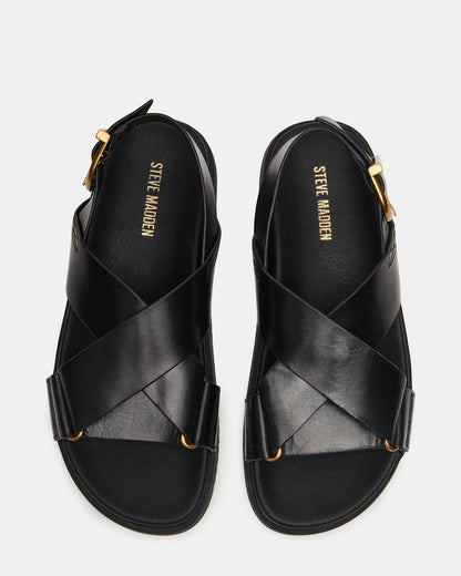 DONELLI Black Leather Strappy Footbed Women's Sandal | Steve Madden Special Offer
