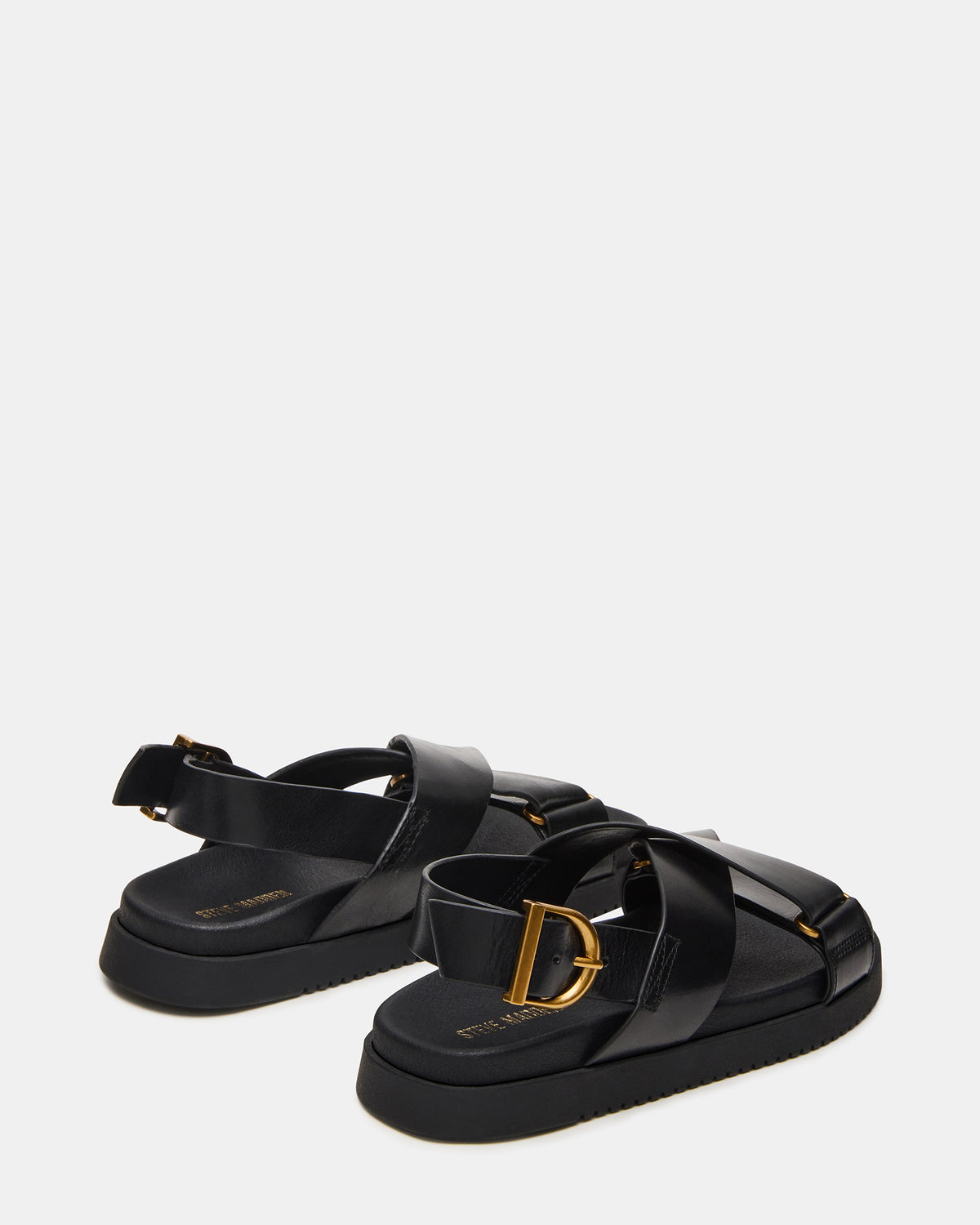 DONELLI Black Leather Strappy Footbed Women's Sandal | Steve Madden Special Offer