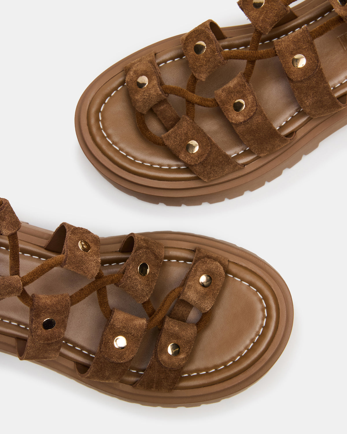 LYRIAN Cognac Suede Platform Lace-Up Strappy Women's Sandal | Steve Madden Special Offer