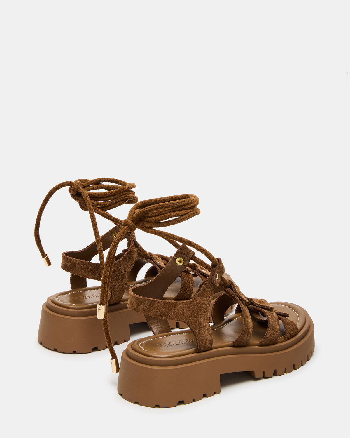 LYRIAN Cognac Suede Platform Lace-Up Strappy Women's Sandal | Steve Madden Special Offer