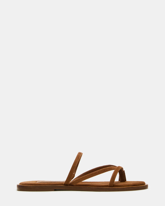ELLERY Chestnut Suede Strappy Thong Slide Women's Sandal | Steve Madden Premium