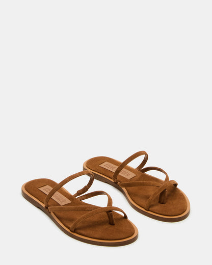 ELLERY Chestnut Suede Strappy Thong Slide Women's Sandal | Steve Madden Premium