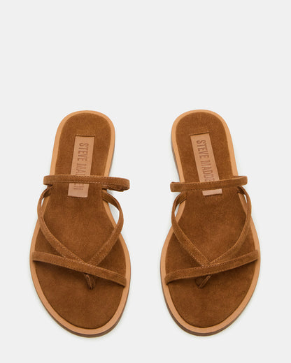 ELLERY Chestnut Suede Strappy Thong Slide Women's Sandal | Steve Madden Premium