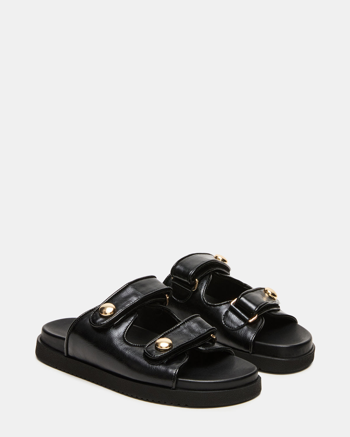 ATHENS Black Leather Slide Footbed Flatform Women's Sandal | Steve Madden Customer Favorite