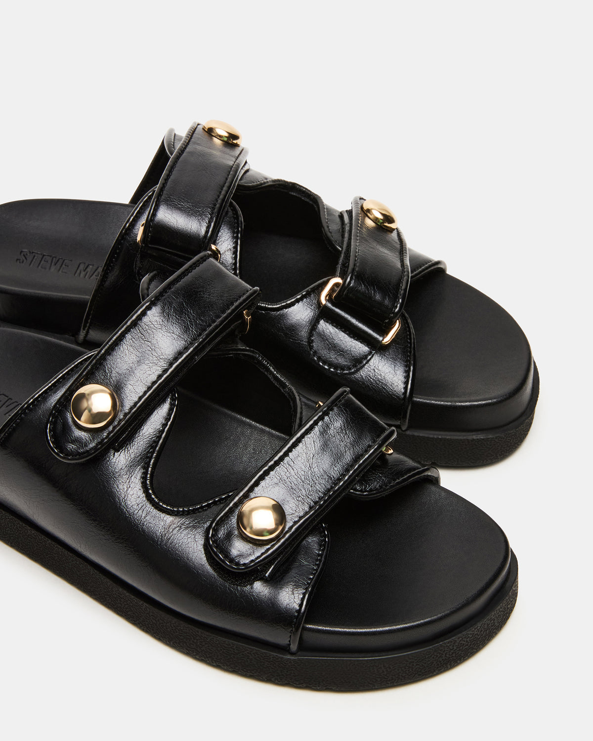 ATHENS Black Leather Slide Footbed Flatform Women's Sandal | Steve Madden Customer Favorite