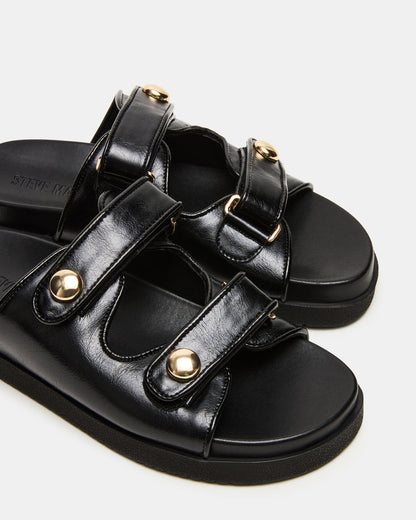 ATHENS Black Leather Slide Footbed Flatform Women's Sandal | Steve Madden Customer Favorite