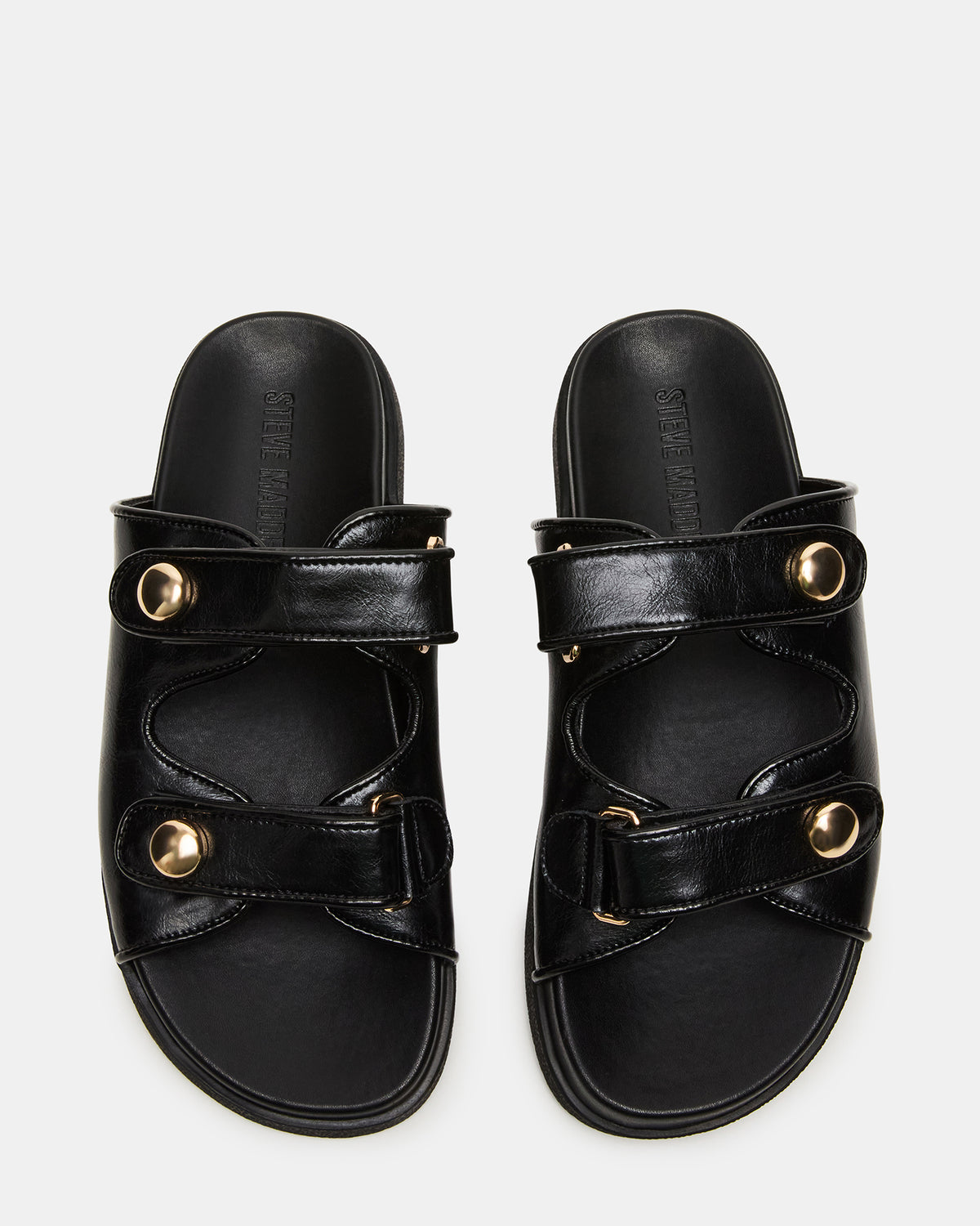 ATHENS Black Leather Slide Footbed Flatform Women's Sandal | Steve Madden Customer Favorite