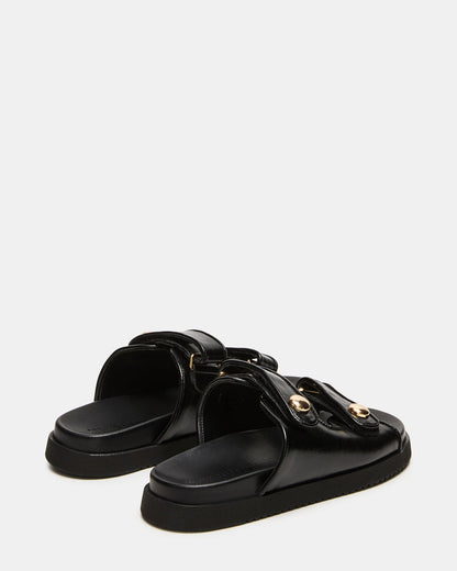 ATHENS Black Leather Slide Footbed Flatform Women's Sandal | Steve Madden Customer Favorite