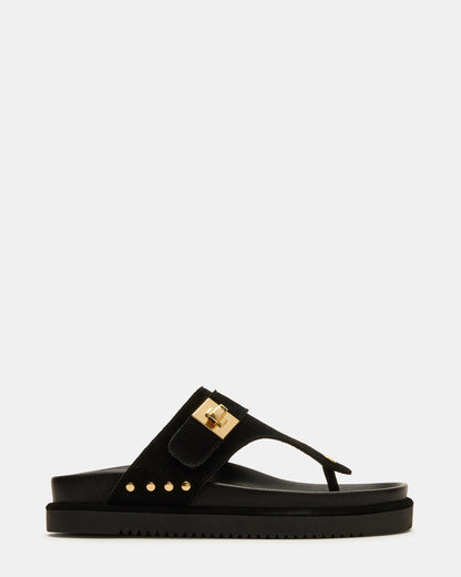 THONA Black Suede Women's Flatform Thong Sandal | Steve Madden New