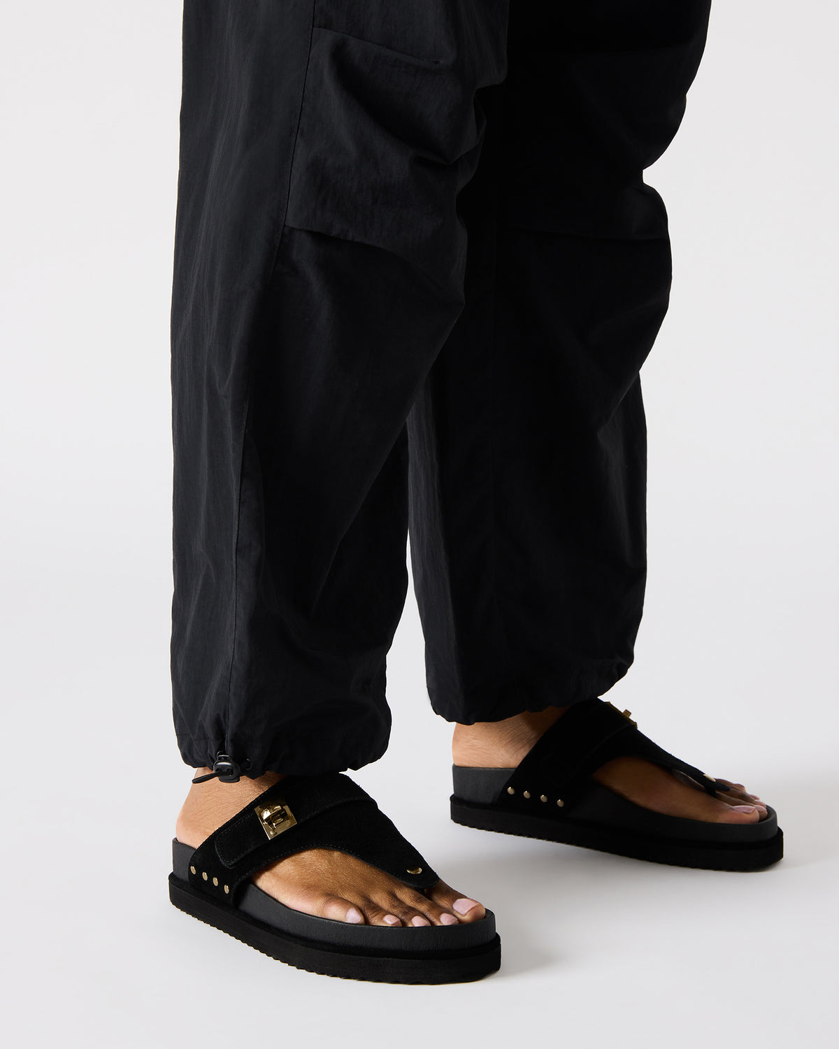 THONA Black Suede Women's Flatform Thong Sandal | Steve Madden New