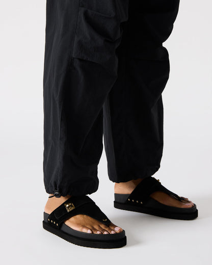 THONA Black Suede Women's Flatform Thong Sandal | Steve Madden New