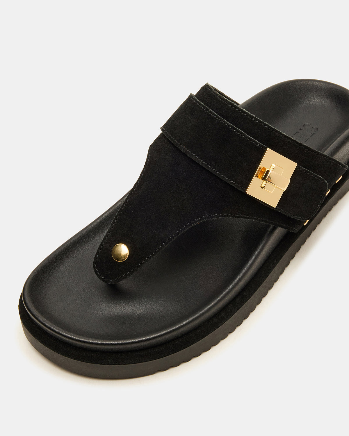 THONA Black Suede Women's Flatform Thong Sandal | Steve Madden New