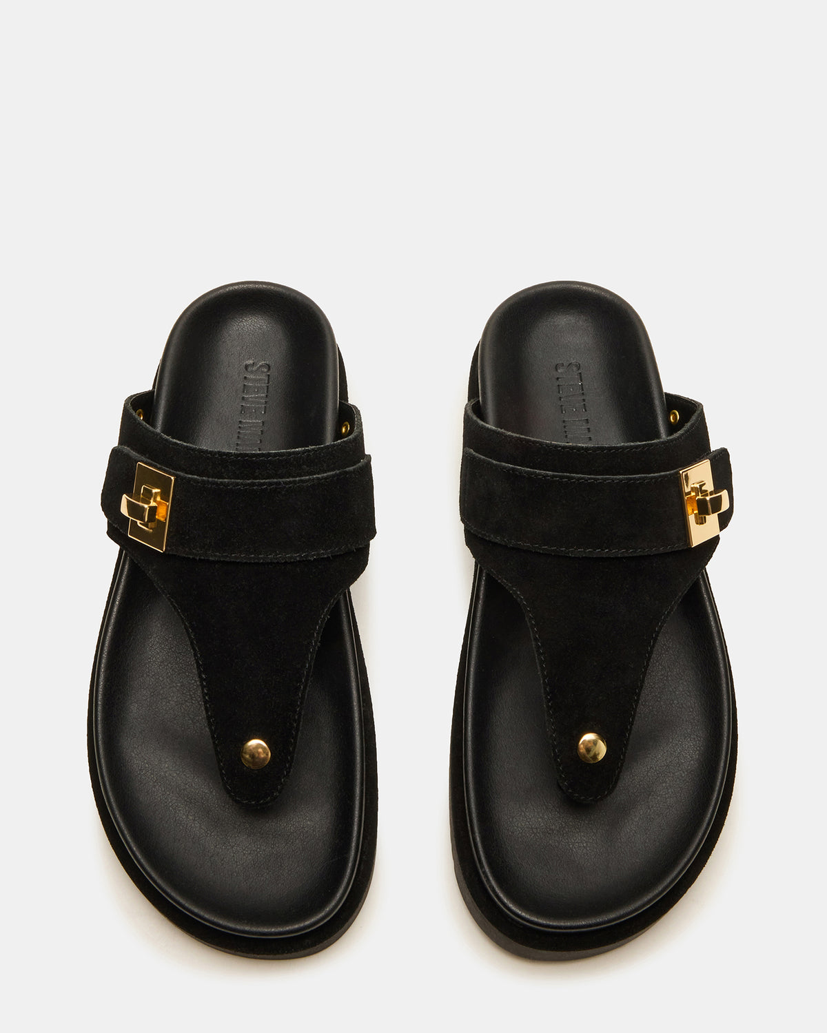 THONA Black Suede Women's Flatform Thong Sandal | Steve Madden New
