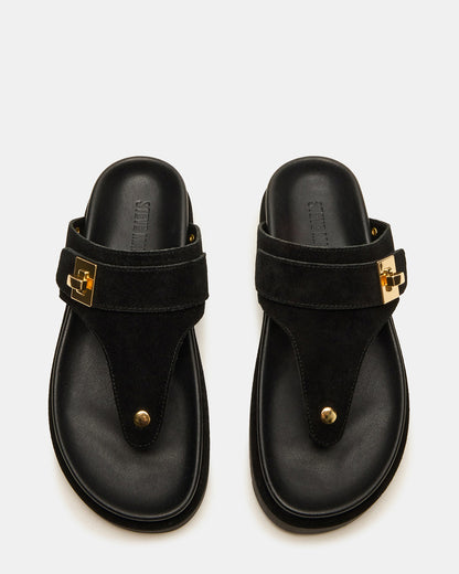 THONA Black Suede Women's Flatform Thong Sandal | Steve Madden New