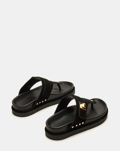 THONA Black Suede Women's Flatform Thong Sandal | Steve Madden New