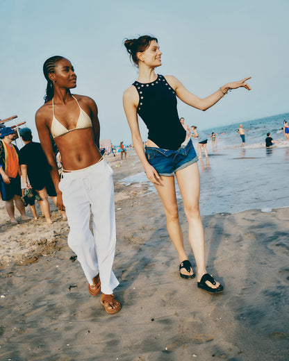 THONA Black Suede Women's Flatform Thong Sandal | Steve Madden New