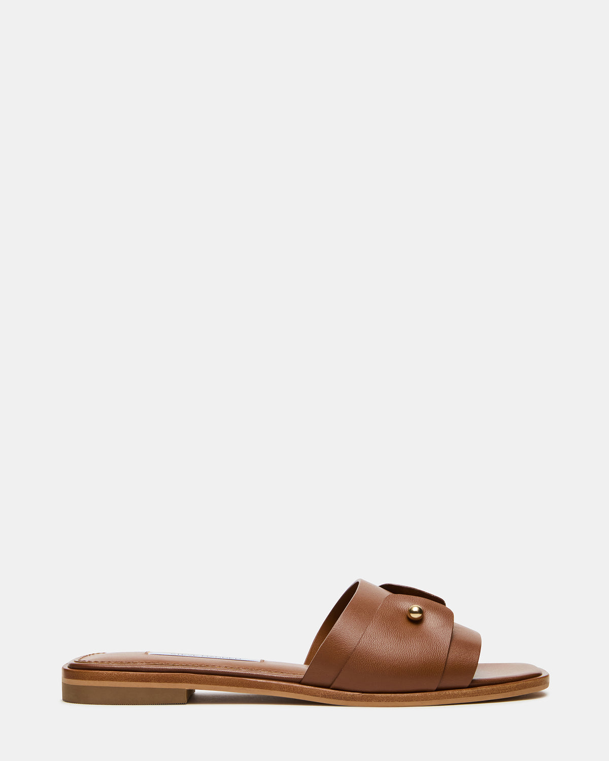HASTEN Brown Leather Gold Detail Slide Women's Sandal | Steve Madden Deals
