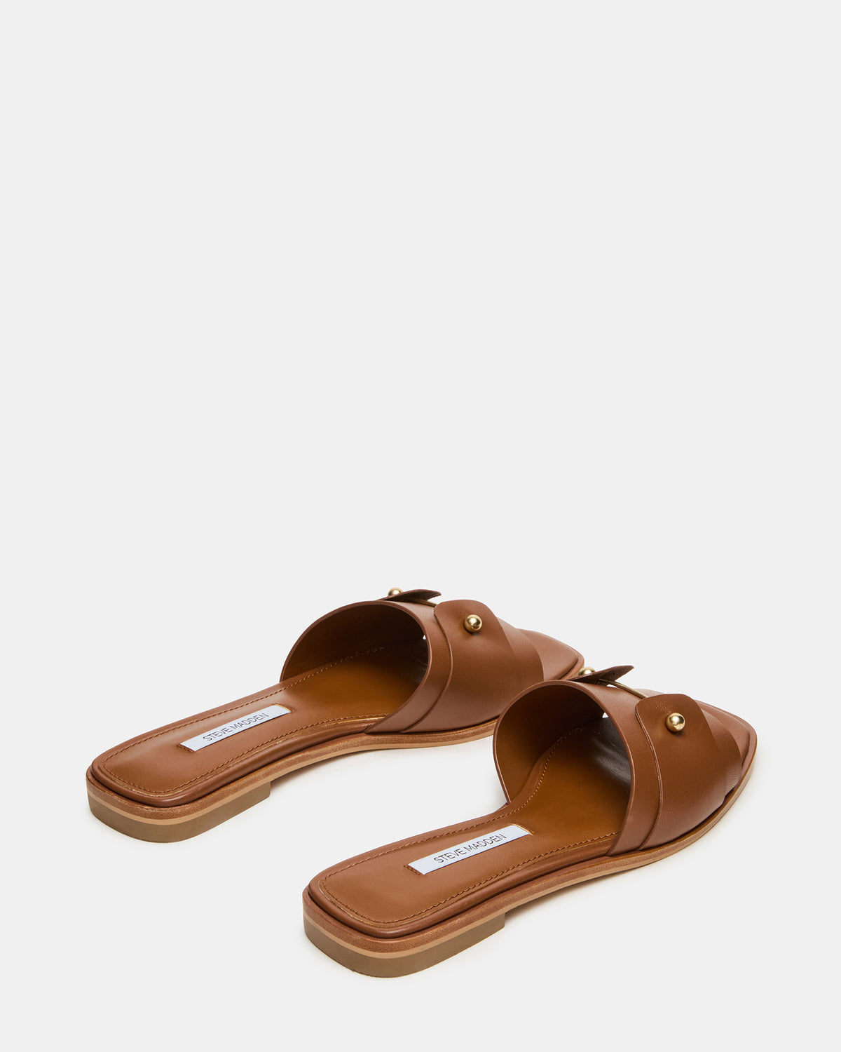 HASTEN Brown Leather Gold Detail Slide Women's Sandal | Steve Madden Deals