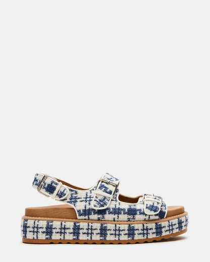 BIGMONA2.0 Blue/White Platform Footbed Flatform Women's Sandal | Steve Madden Recommended