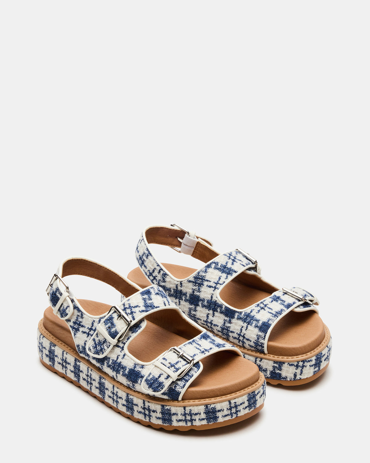 BIGMONA2.0 Blue/White Platform Footbed Flatform Women's Sandal | Steve Madden Recommended