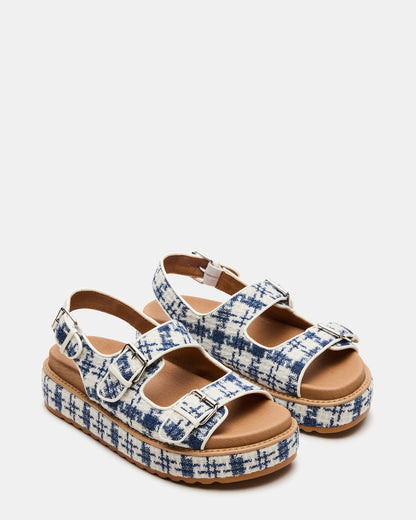 BIGMONA2.0 Blue/White Platform Footbed Flatform Women's Sandal | Steve Madden Recommended
