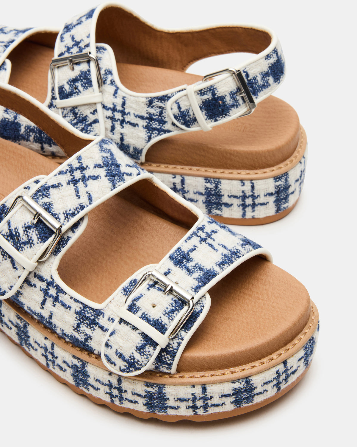 BIGMONA2.0 Blue/White Platform Footbed Flatform Women's Sandal | Steve Madden Recommended
