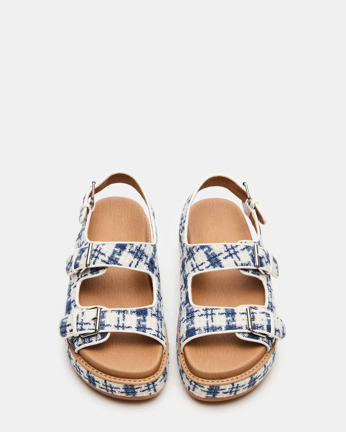 BIGMONA2.0 Blue/White Platform Footbed Flatform Women's Sandal | Steve Madden Recommended