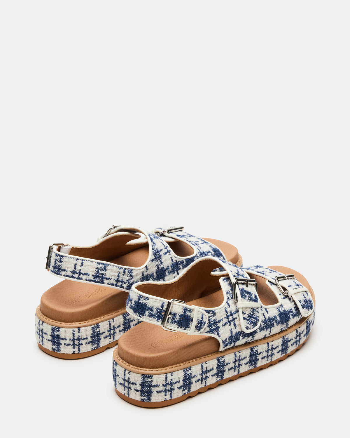 BIGMONA2.0 Blue/White Platform Footbed Flatform Women's Sandal | Steve Madden Recommended