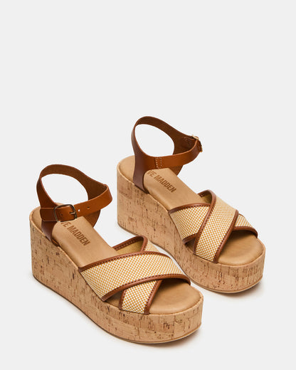 JETSET Brown Multi Platform Wedge Women's Sandal | Steve Madden Smart Buy