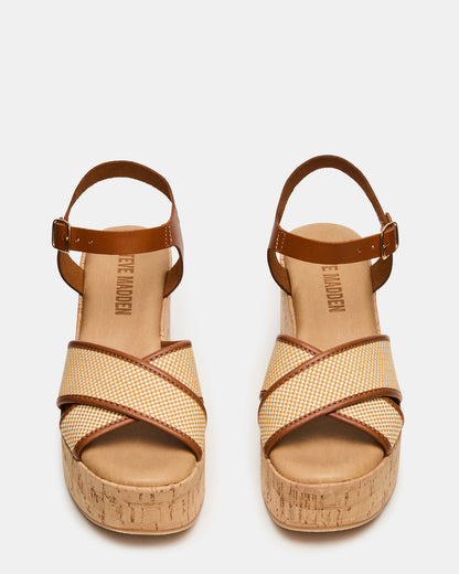 JETSET Brown Multi Platform Wedge Women's Sandal | Steve Madden Smart Buy