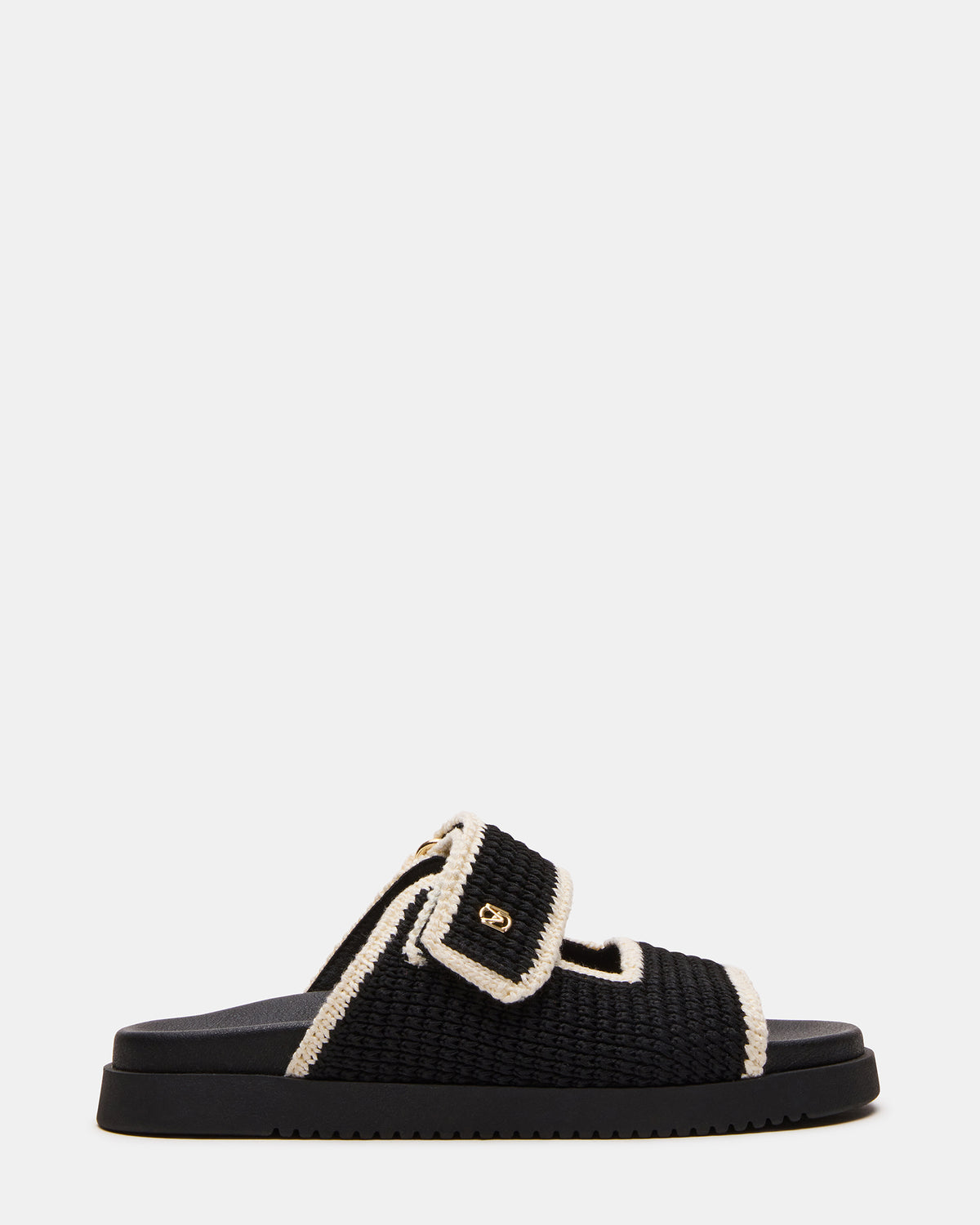 MAYSIE Black Multi Woven Flatform Footbed Slide Women's Sandal | Steve Madden Deals