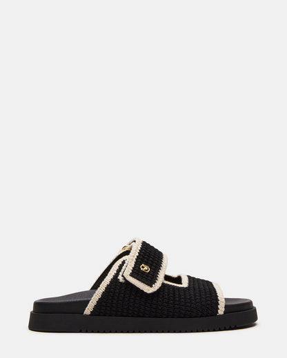 MAYSIE Black Multi Woven Flatform Footbed Slide Women's Sandal | Steve Madden Deals