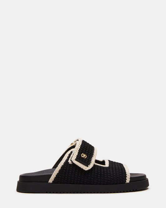 MAYSIE Black Multi Woven Flatform Footbed Slide Women's Sandal | Steve Madden Deals