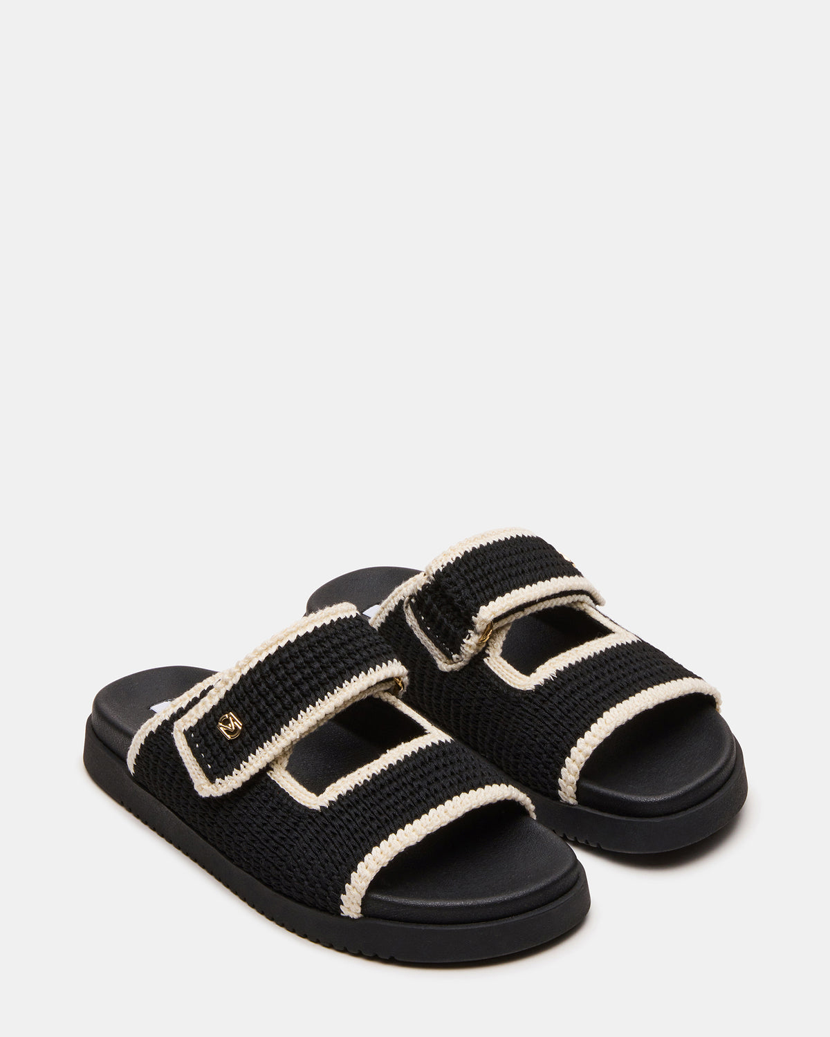 MAYSIE Black Multi Woven Flatform Footbed Slide Women's Sandal | Steve Madden Deals