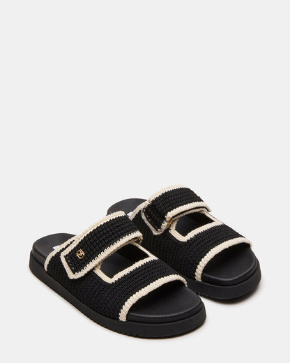 MAYSIE Black Multi Woven Flatform Footbed Slide Women's Sandal | Steve Madden Deals