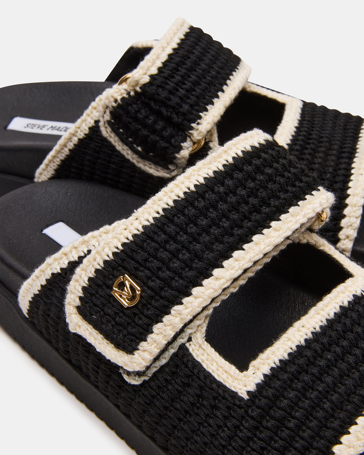 MAYSIE Black Multi Woven Flatform Footbed Slide Women's Sandal | Steve Madden Deals