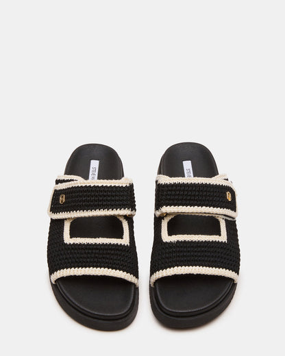 MAYSIE Black Multi Woven Flatform Footbed Slide Women's Sandal | Steve Madden Deals