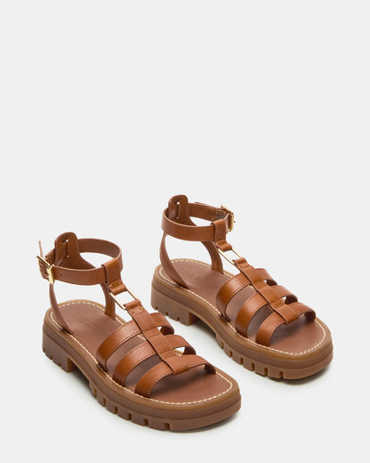 JARELLI Tan Leather Strappy Platform Women's Sandal | Steve Madden Premium