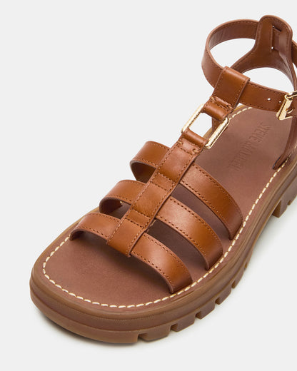 JARELLI Tan Leather Strappy Platform Women's Sandal | Steve Madden Premium