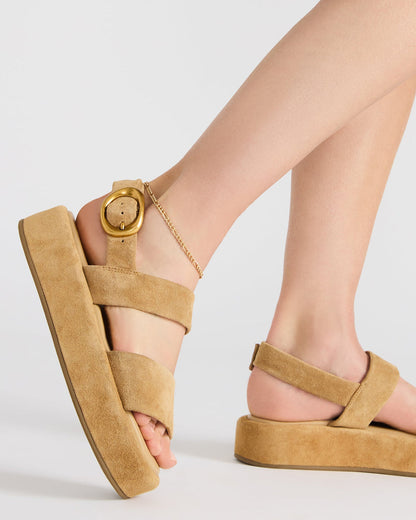BARONI Sand Suede Square-Toe Platform Women's Sandals | Steve Madden Exclusive