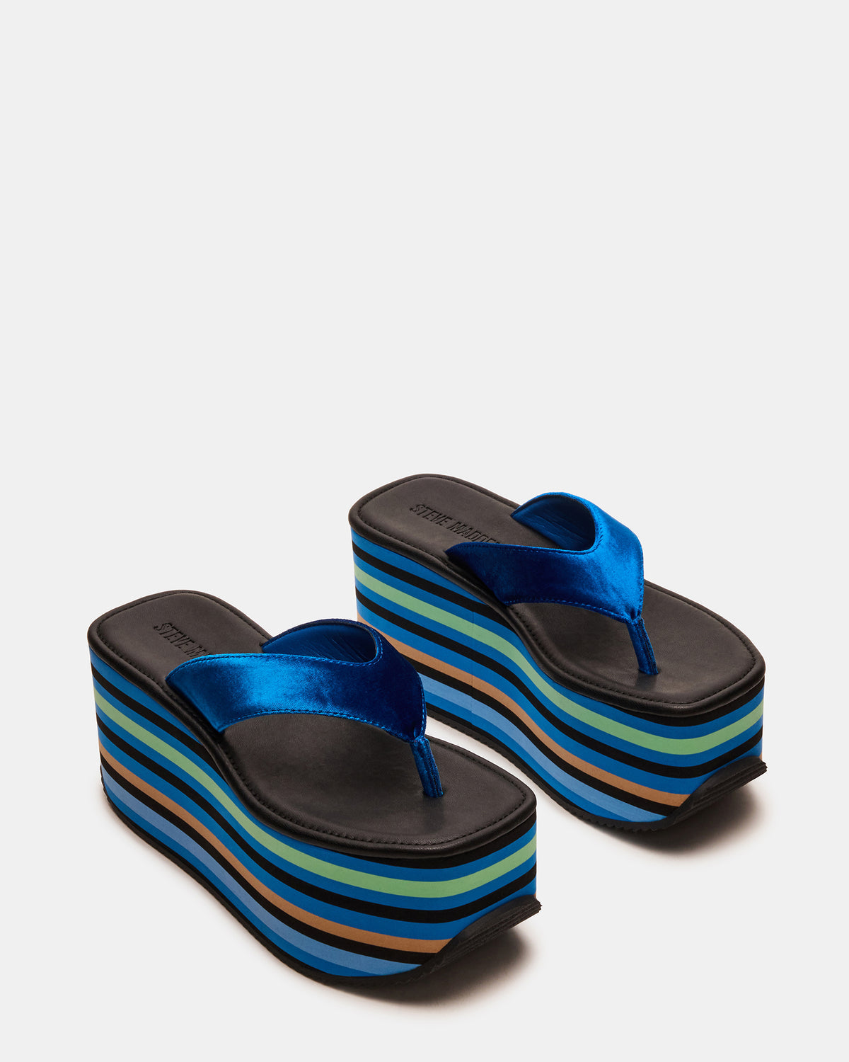 SEVILLA Blue Multi Thong Platform Chunky Flatform Square-Toe Women's Sandal | Steve Madden Smart Buy