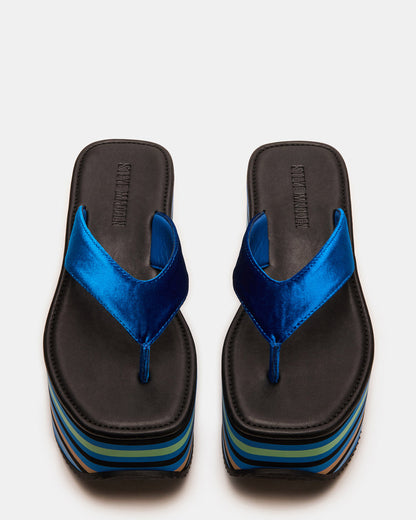 SEVILLA Blue Multi Thong Platform Chunky Flatform Square-Toe Women's Sandal | Steve Madden Smart Buy